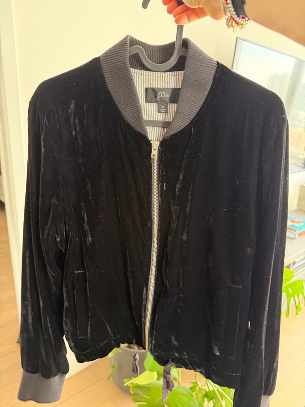 J. Crew Black Velvet Bomber Jacket